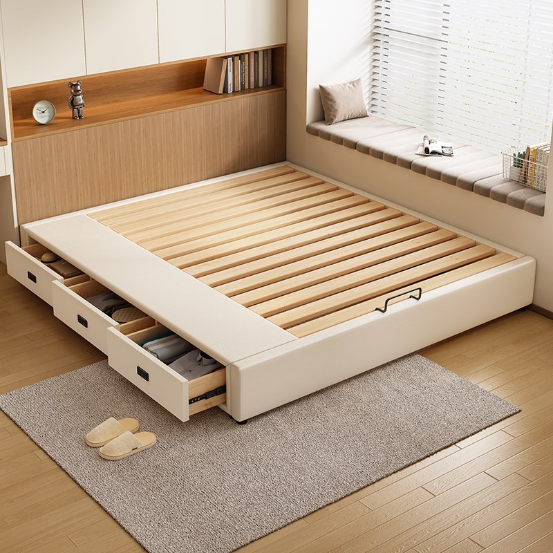 无床头榻榻f米储物床小户型尾抽双三抽储物实木床床架可定制尺寸