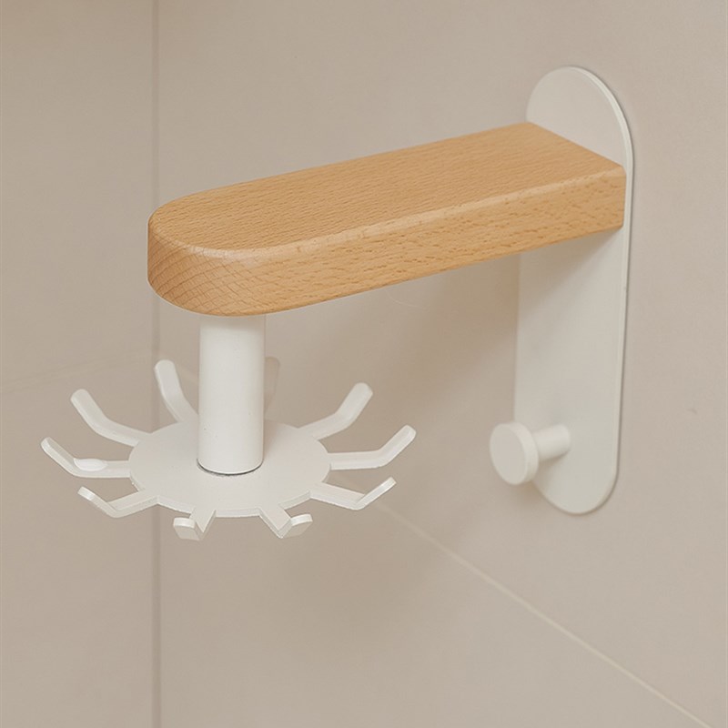 cmeo厨房挂钩旋转多功能勺子锅铲收F纳架黑胡桃木置物架免打孔挂