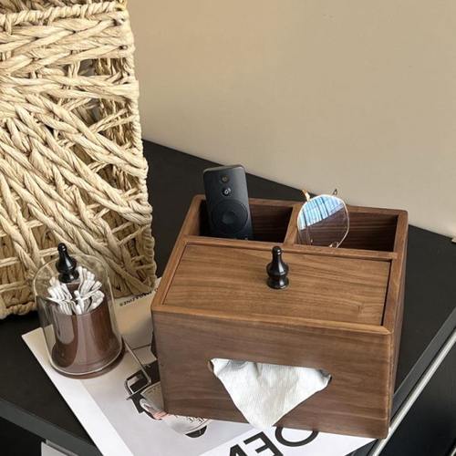 中古黑胡桃抽纸筒家用客厅遥控收纳纸巾盒卧室桌面实木抽纸盒装饰