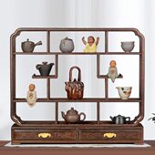 鸡翅木博古架实木新中式 茶叶架子置物架红木古董架展示柜 桌面台式