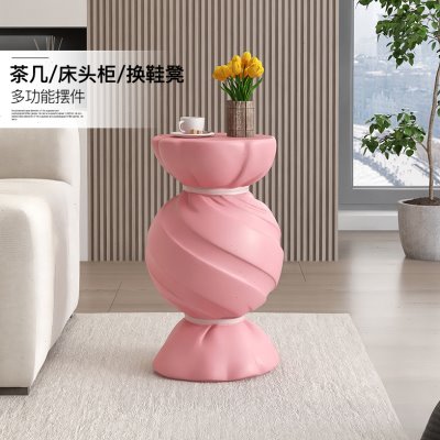 创意茶几置物摆件沙发边几奶油风客厅落地摆件玻璃托盘家居装饰品