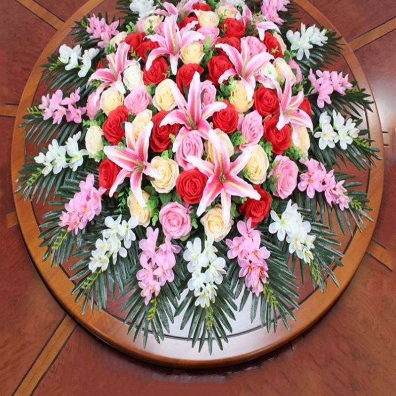 酒店餐桌摆件花艺饭店大圆桌面转盘中间会议室摆设装饰仿真摆假花
