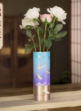 朱炳仁铜瑞鹤呈祥花瓶插花花瓶家居装饰摆件创意花器书桌茶室装饰