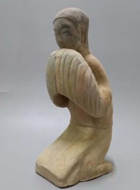 仿古陶俑 汉代跽坐拱手俑 陶器摆件 古典工艺品 博古架装饰艺术品