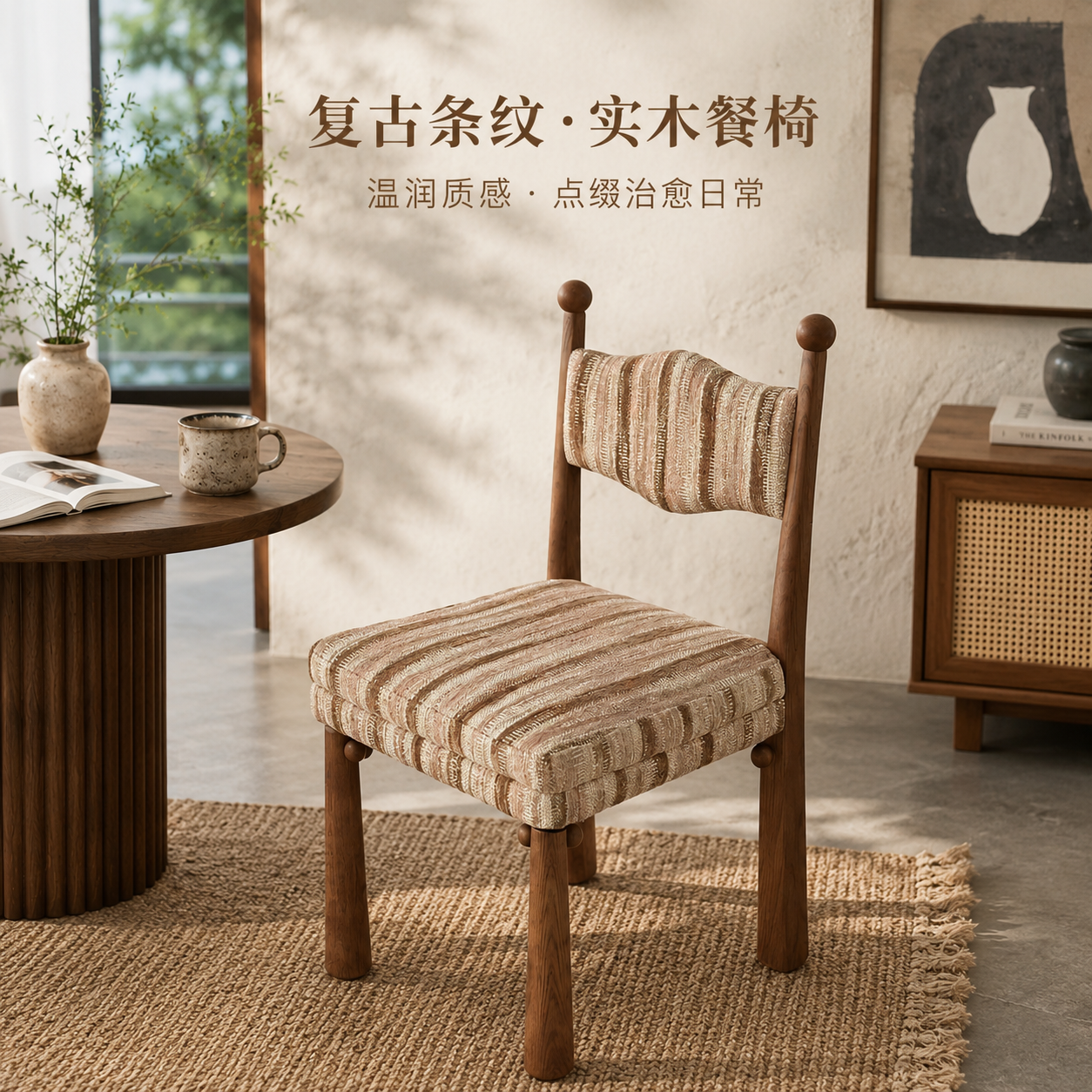 王子椅法式餐椅中古风家用设计师白蜡木布艺岩板餐椅靠背椅复古