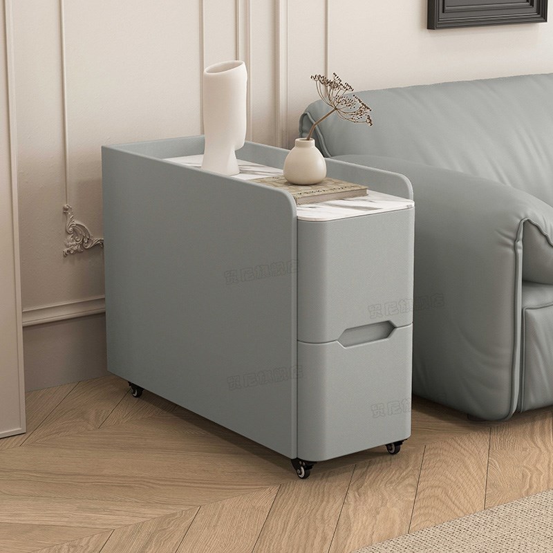 夹缝带滚轮实木沙发边柜侧边柜轻奢客厅J边几现代简约岩板储物角