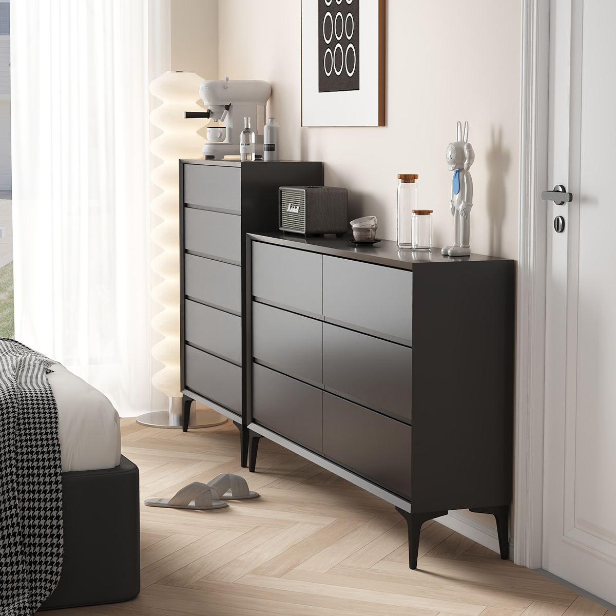 意式极简实木五斗柜北欧现代简约客厅卧室储O物餐边柜墙边收纳柜