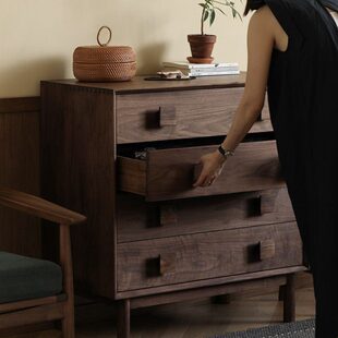 渡口木作 棋盘置物柜 黑胡桃木实木斗柜边柜简约实木收纳柜