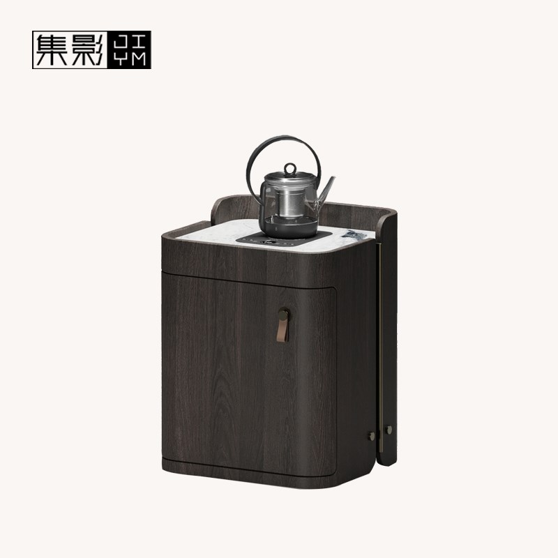 大理石实c木移动小茶车办公家用阳台茶台茶桌简约现代轻奢感