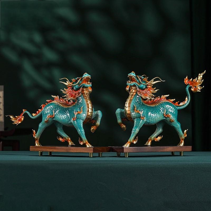 风火麒麟全黄铜工艺品摆件一对家居装饰玄关博古架摆设Z品乔迁礼