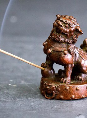 纯铜手工仿古实心紫铜茶宠小物件 狮子香插 茶道小摆件