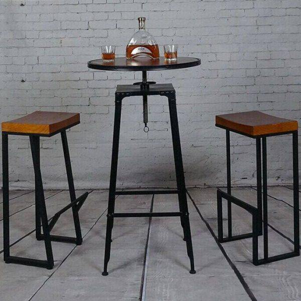 简约复古吧椅实木吧椅铁艺实木前台高脚椅子做旧酒吧椅实木吧台椅
