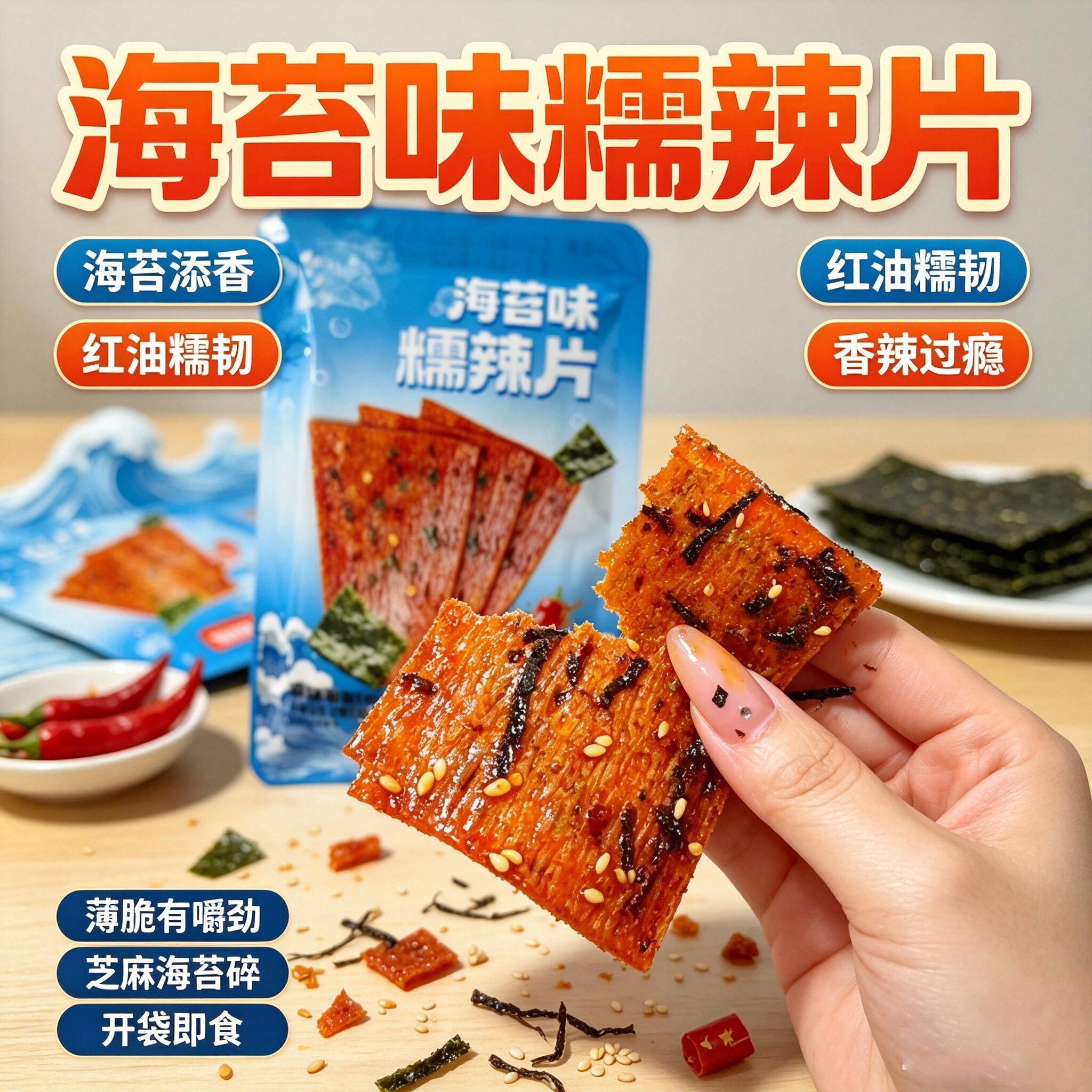 海苔味糯辣片海苔味老式辣条追剧辣味解馋零食怀旧休闲平江辣条