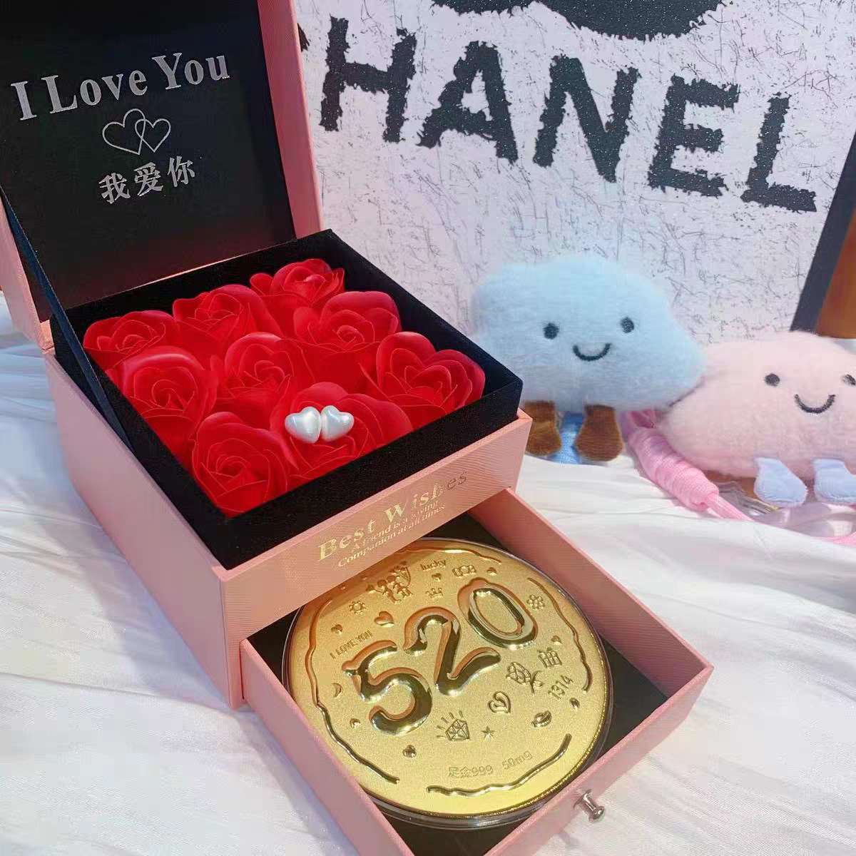 水贝黄金999520暴富浪漫爱心大饼摆件礼盒送情人节生日礼物