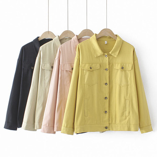韩版 早秋新款 2021年大码 外套胖mm小个子秋装 宽松减龄牛仔上衣 女装