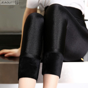 光泽裤打底裤春秋踩脚外穿高腰显瘦加绒加厚绒裤女裤子小脚裤大码