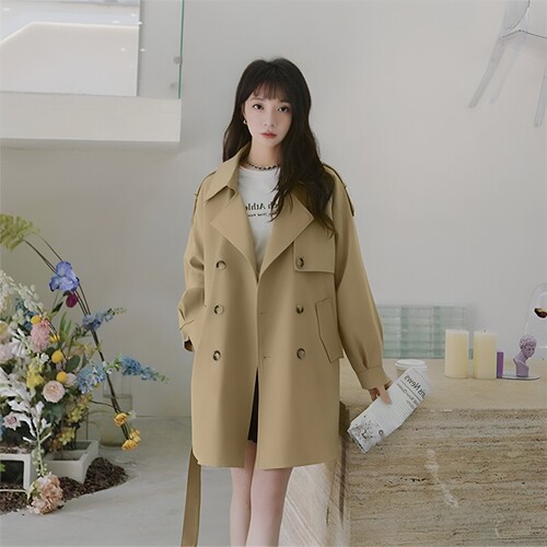 卡其色风衣外套女早秋2026新款韩系高级感小个子中长款开衫上衣潮