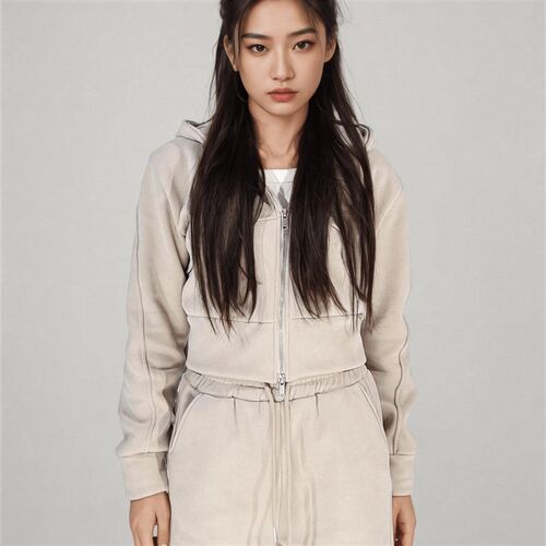 BW 休闲套装女运动短款拉链加绒加厚卫衣卫裤美拉德穿搭2025秋冬
