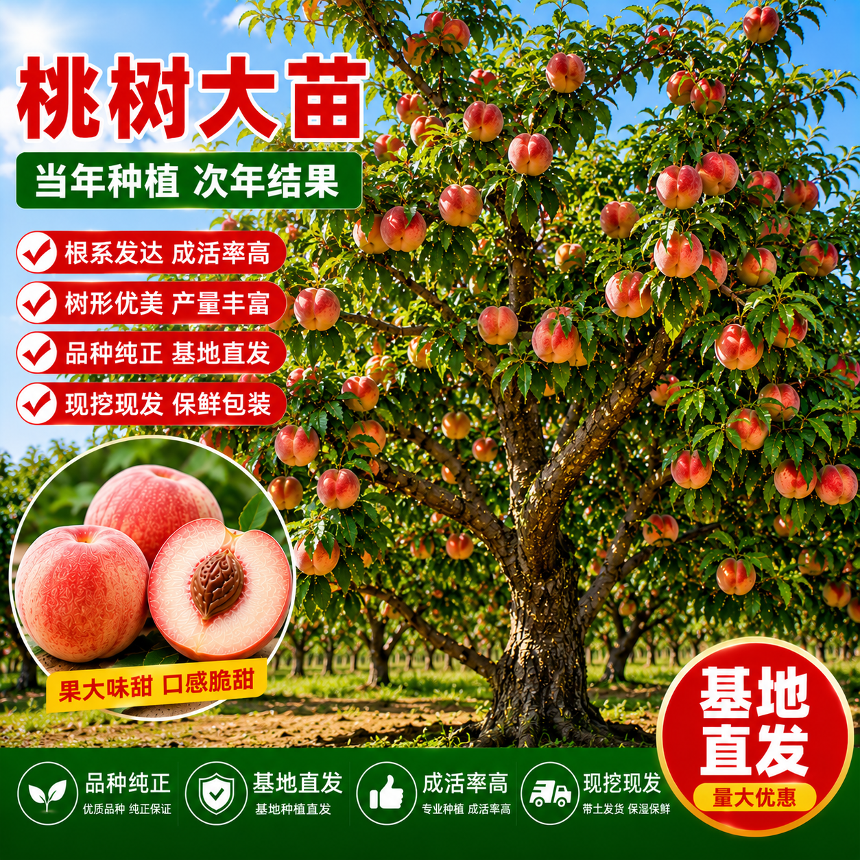 早熟水蜜桃树苗嫁接黄桃树当年结果南方北方种植树苗桃树果苗桃子