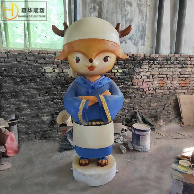 卡通小鹿雕塑彩绘鹿公仔形象模型雕塑摆件加工玻璃钢雕塑制作