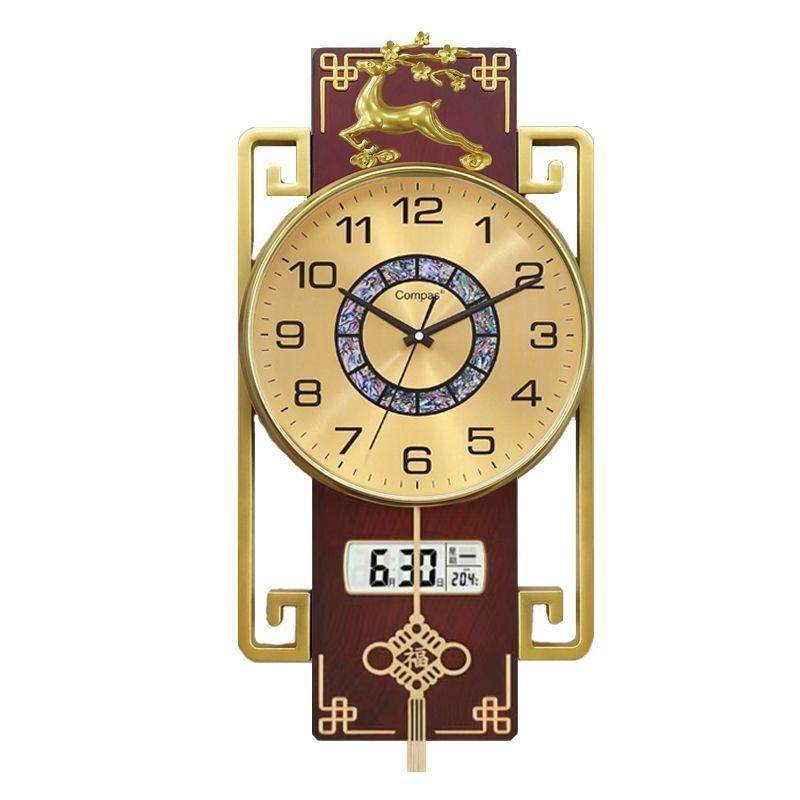 康巴丝客厅挂钟电子石英钟挂钟家用挂墙新中式新款高档钟表万年历