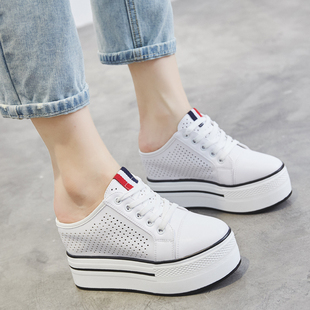 拖凉拖 厚底松糕鞋 2021春秋包头拖鞋 女内增高10CM超高跟休闲半拖鞋