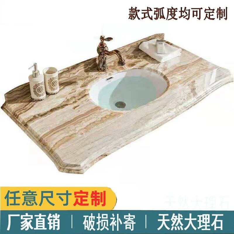 定制卫生间浴室柜洗脸台面板天然大理石台面双盆洗手台卫浴柜组合图片
