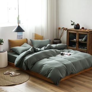 日式 全棉针织棉四件套天竺棉纯棉3件套床上裸睡超柔纯色被套床笠