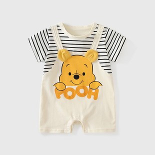 短袖 薄款 条纹连体衣婴儿衣服夏天外出哈衣一岁超萌 夏季 男宝宝夏装