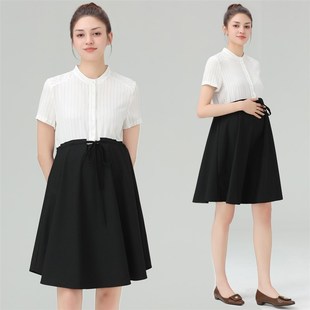 小个子孕妇装夏季新款孕妇连衣裙女职业工装面试短袖正装孕期裙子