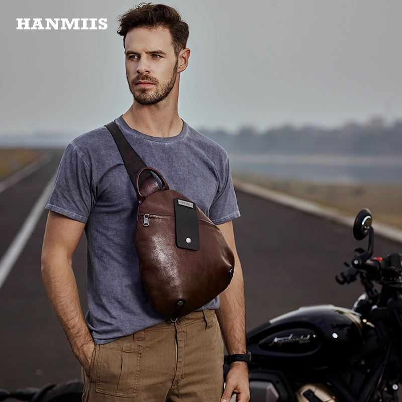 HANMIIS头层牛皮斜挎包真皮胸包