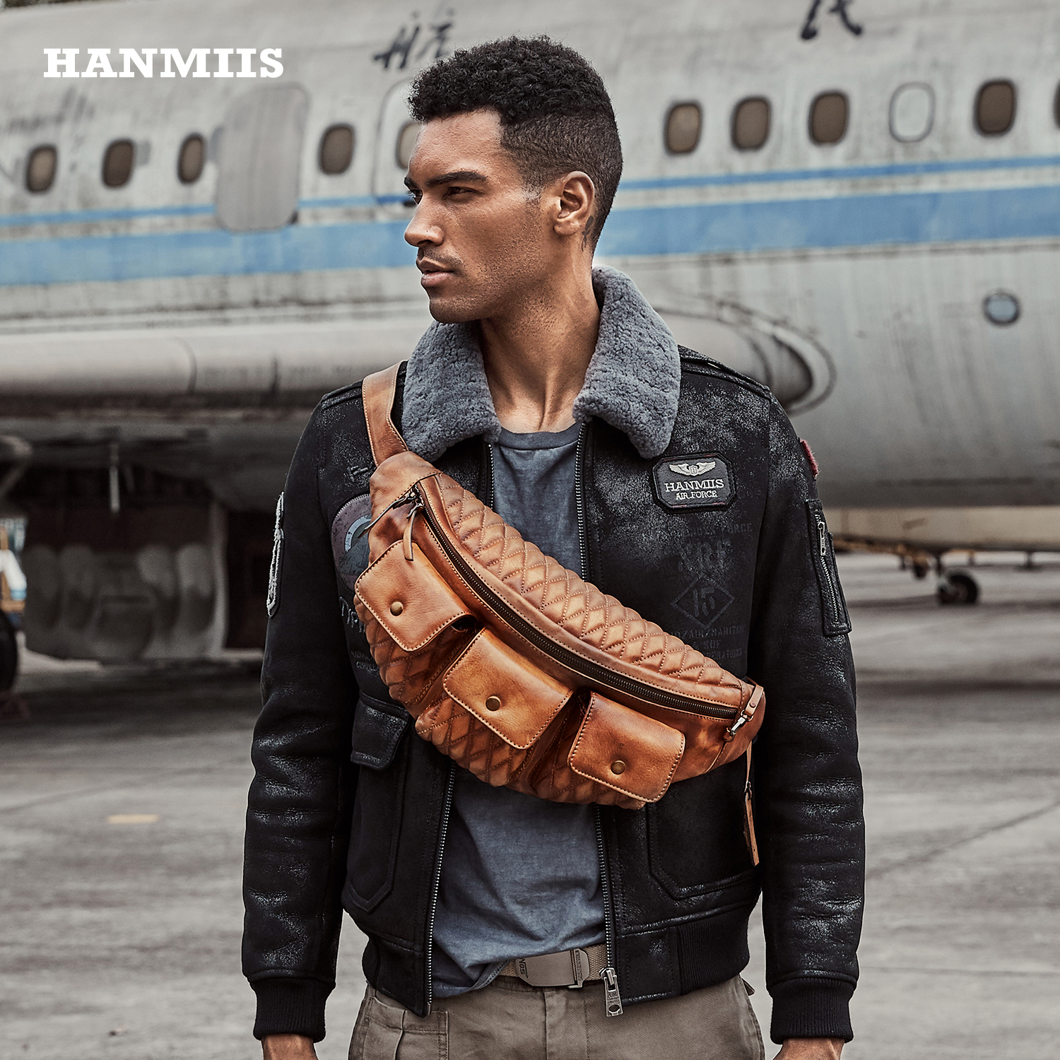 汉名仕头层牛皮斜挎包户外骑行包