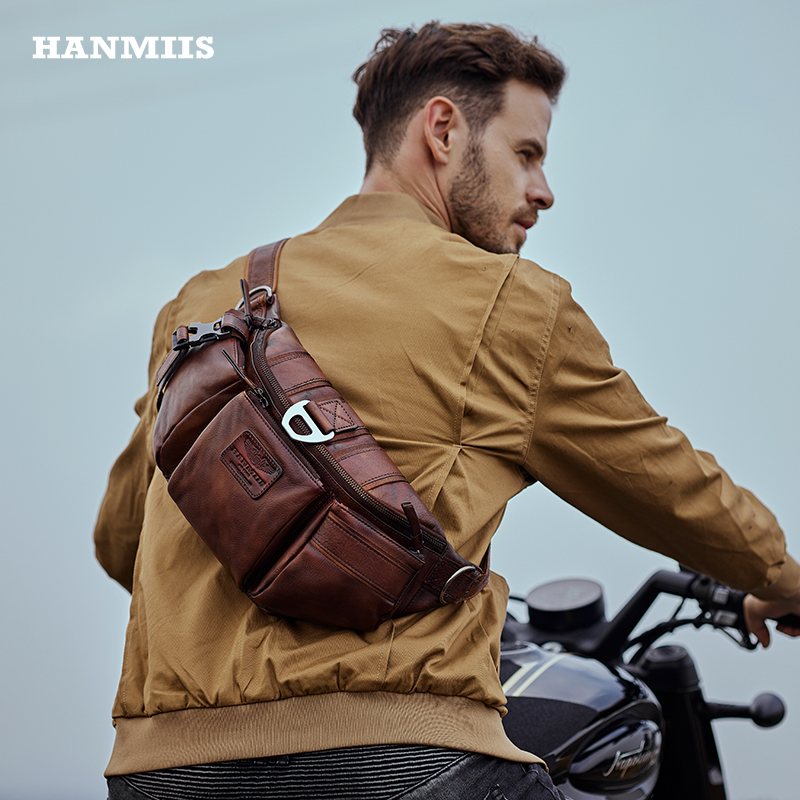 hanmiis头层植鞣牛皮斜挎包