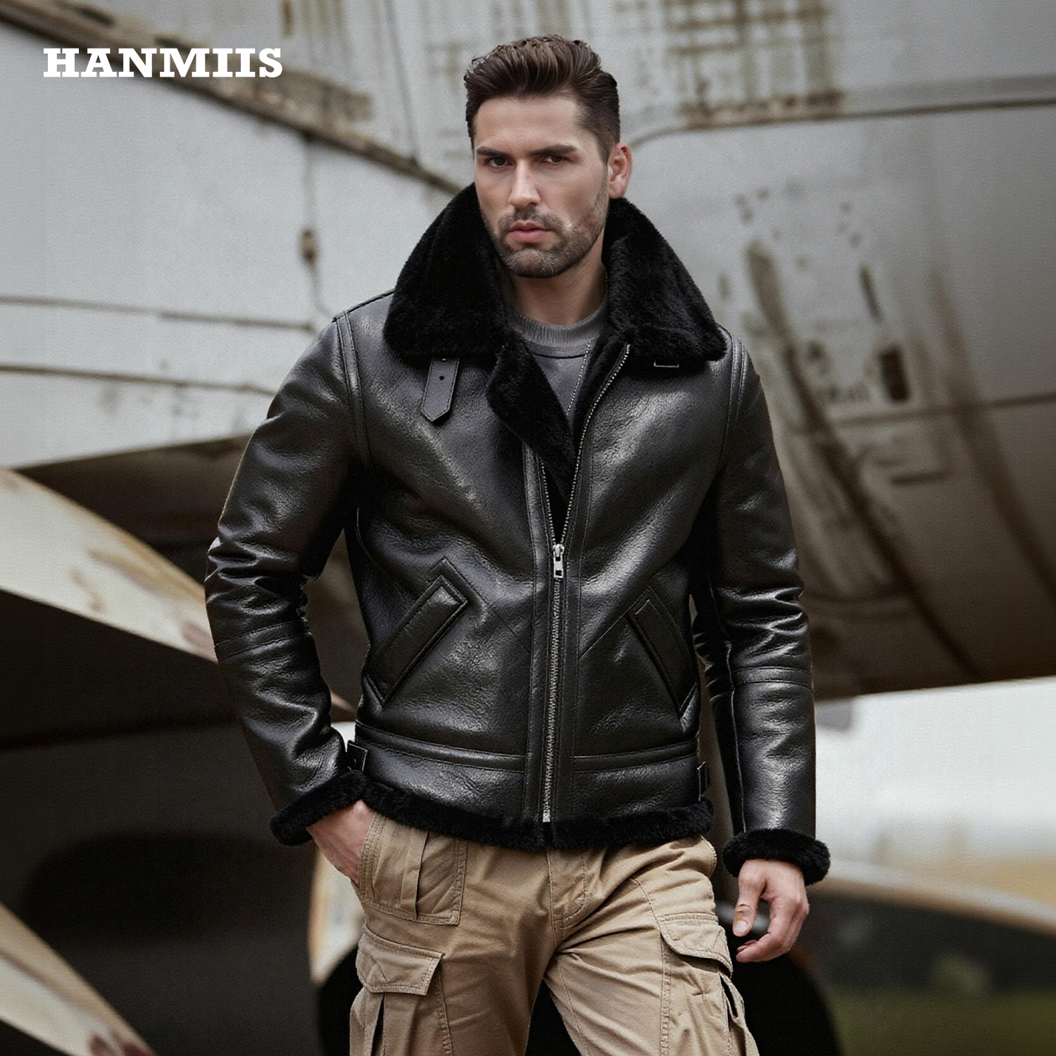 B3空军飞行夹克真皮衣男皮草外套