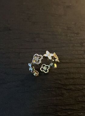 中古vintage幸运四叶草戒指轻奢高级感小众设计气质ins风宫廷复古