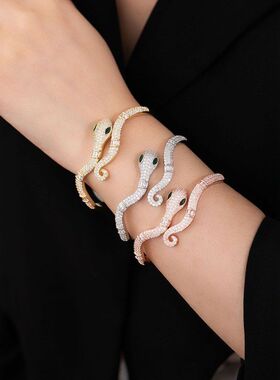 新款镀金开口满钻银环蛇时尚轻奢玫瑰金灵蛇手镯热销推荐高级