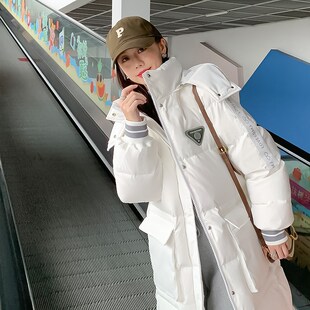 纯白色长款过膝羽绒服女2024冬季新款韩版加厚时尚中长款情侣外套