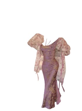 大码胖mm新中式轻国风紫色提花茶歇法式开衫吊带连衣裙女夏季气质