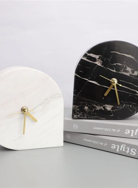 现代简约轻奢创意大理石时钟摆件客厅电视柜玄关桌面座钟家居装饰