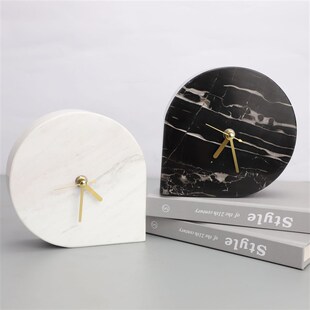 现代简约轻奢创意大理石时钟摆件客厅电视柜玄关桌面座钟家居装饰