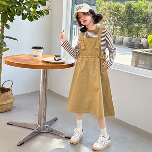 女童连衣裙套装2025春季新款韩版洋气大童棉布背带裙公主裙两件套