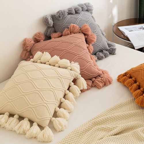 北欧针织流苏抱枕套沙发靠垫办公室客厅卧室靠枕午睡定制靠背枕头