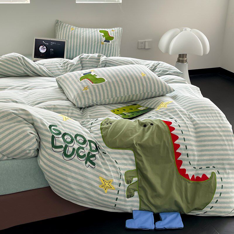 A类针织棉纯棉儿童被套单件1.5米全棉可爱被罩天竺棉单人三件套