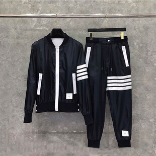 休闲宽松潮流韩版 男士 秋季 子两件装 四杠外套男装 夹克裤 tb运动套装