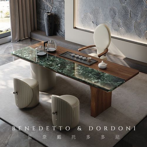 茶桌2025新款高端轻奢现代新中式高级大理石胡桃木拼接式茶桌茶台