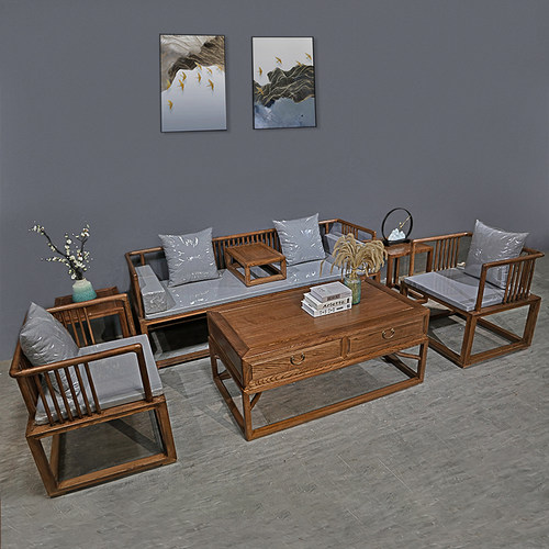 新中式沙发茶几组合白蜡木免漆茶桌椅禅意简约客厅沙发椅家具定制