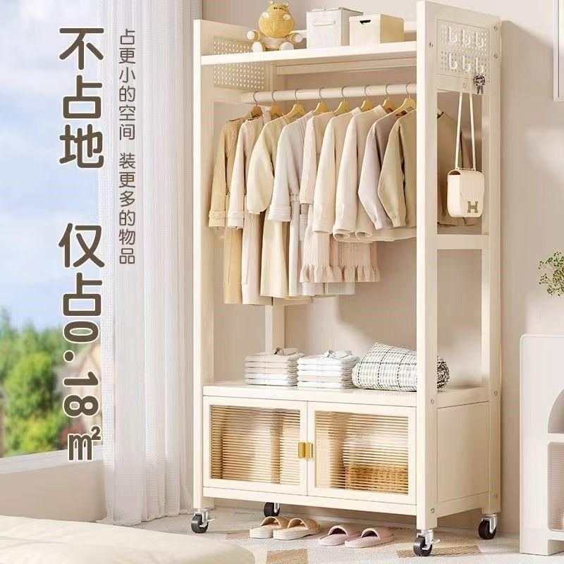 新款衣帽架落地家用卧室带抽屉防尘晾挂衣架可移动收纳柜简易衣柜