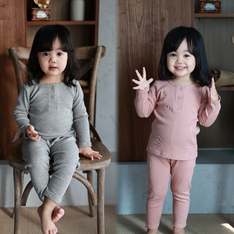 2023新款春秋冬纯棉儿童家居服睡衣秋衣套装男女童装内搭纯色款