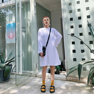 慵懒风打底衫 中长款 春秋纯棉大码 宽松过膝2021韩版 T上衣 t恤女长袖