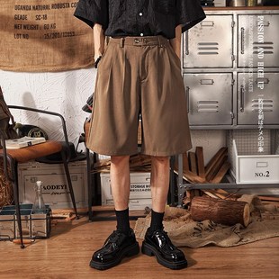 男日系复古宽松直筒百搭垂坠感五分中裤 潮牌纯色阔腿休闲西装 短裤